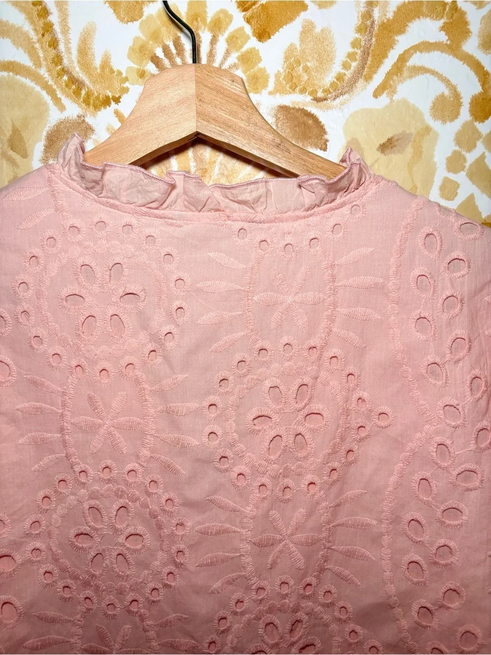 Peach Eyelet Embroidered Blouse | Romantic Puff Sleeve Top | Boho Cottagecore